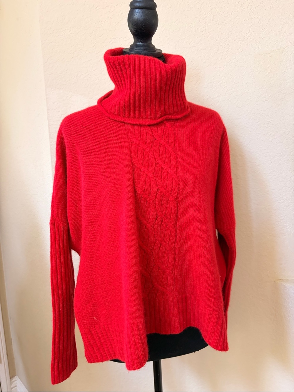Cashmere Red Cable Turtleneck Sweater